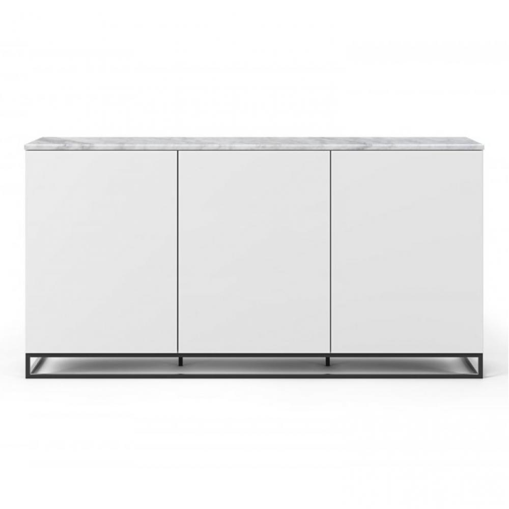 Buffet WHITY blanc mat 180cm 3 portes Plateau Marbre blanc 